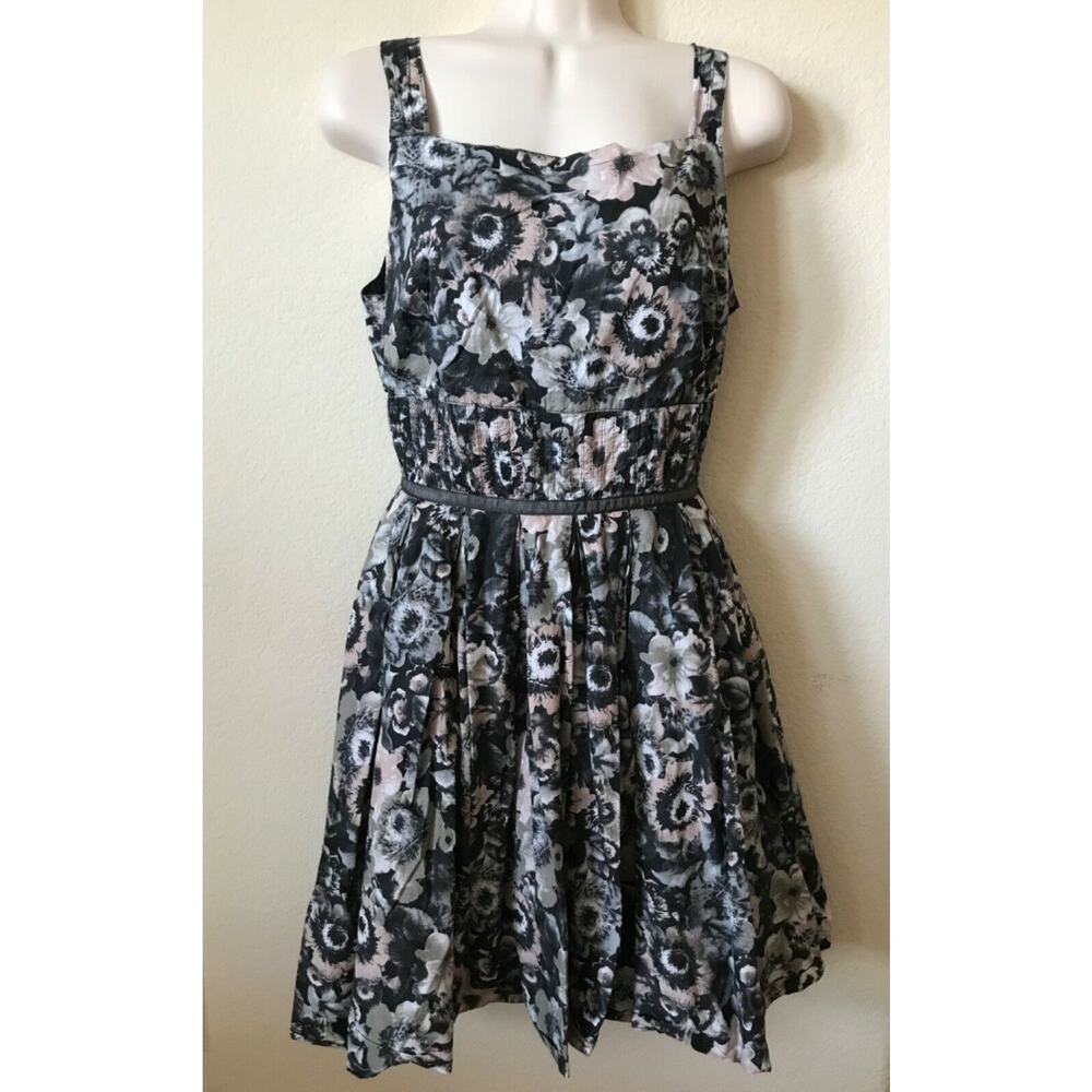 Willow & Clay Black Floral Pin Tuck Pleated Square Neck Sleeveless Dress Size S